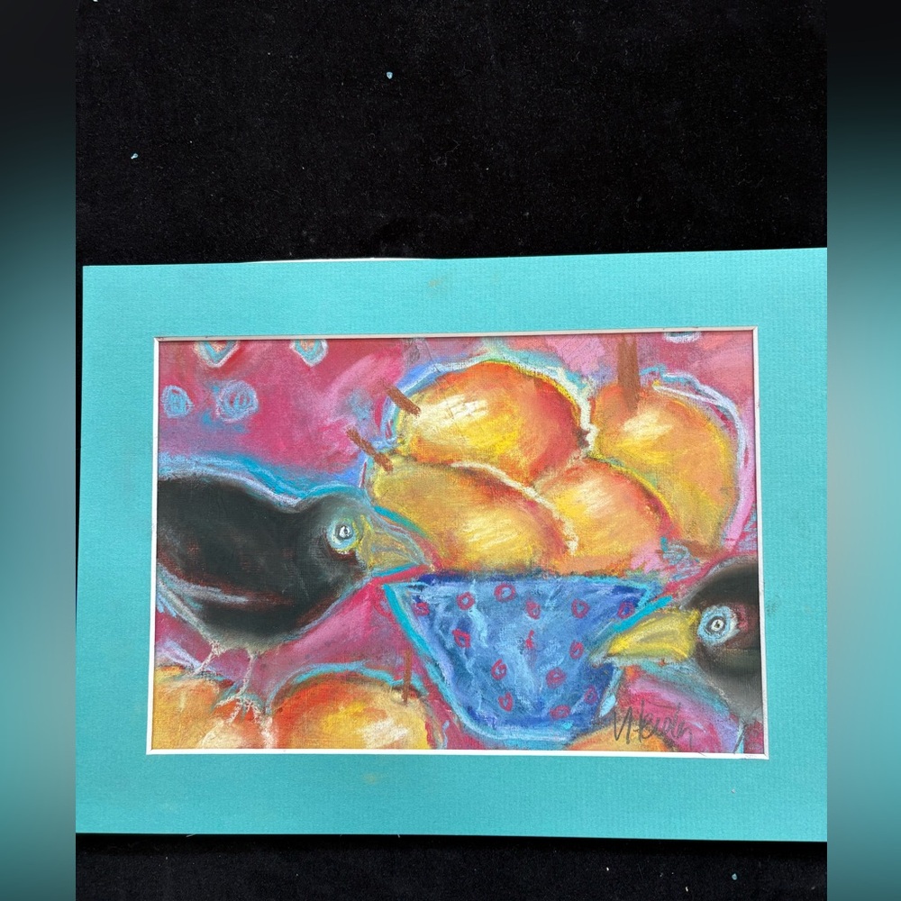 Lemons And Crow Still life” An Original Pastel Painting Matted Painting 12”x9”